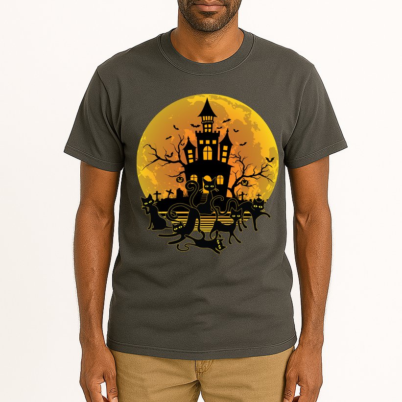 Spooky Halloween Castle Black Cats Tall T-Shirt