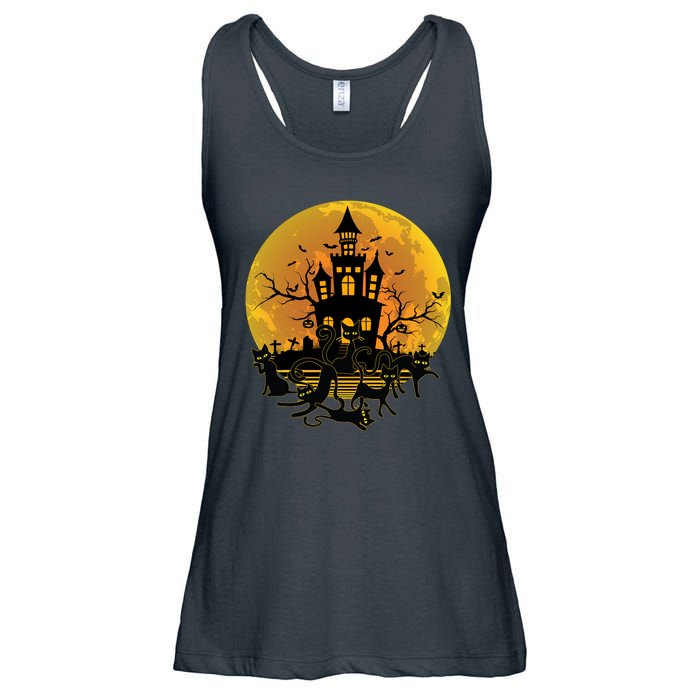 Spooky Halloween Castle Black Cats Ladies Essential Flowy Tank