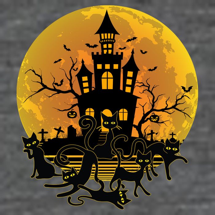 Spooky Halloween Castle Black Cats Flatbill Hat