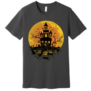 Spooky Halloween Castle Black Cats Premium T-Shirt