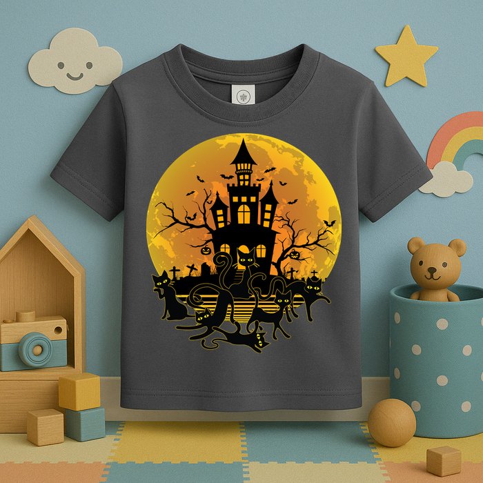 Spooky Halloween Castle Black Cats Toddler T-Shirt