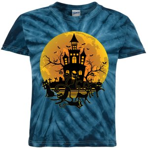 Spooky Halloween Castle Black Cats Kids Tie-Dye T-Shirt