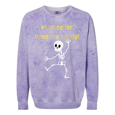 Skeleton Halloween Candy Quote Funny Witch Colorblast Crewneck Sweatshirt