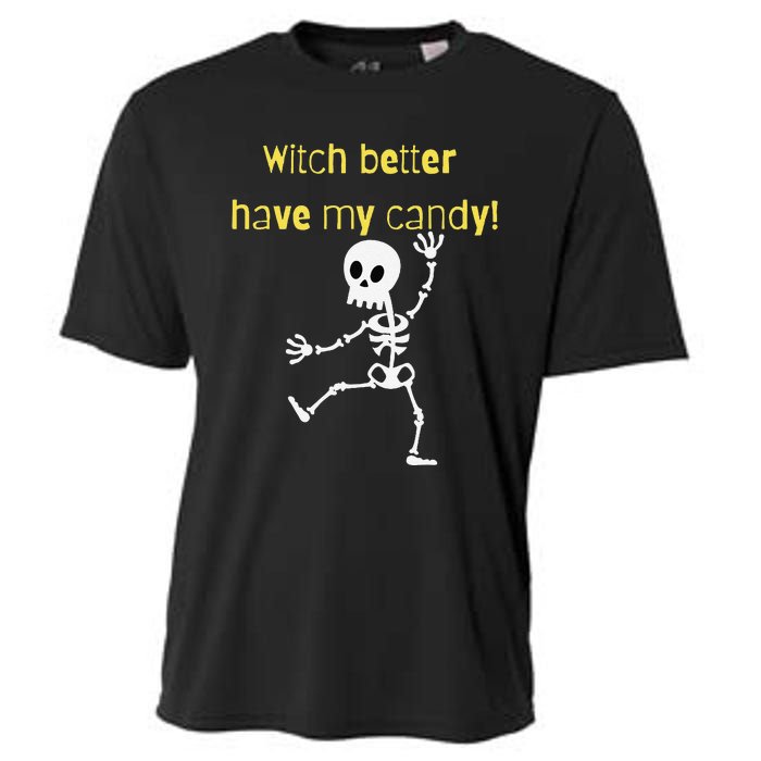 Skeleton Halloween Candy Quote Funny Witch Cooling Performance Crew T-Shirt