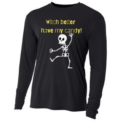 Skeleton Halloween Candy Quote Funny Witch Cooling Performance Long Sleeve Crew