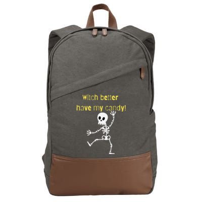 Skeleton Halloween Candy Quote Funny Witch Cotton Canvas Backpack