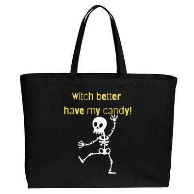 Skeleton Halloween Candy Quote Funny Witch Cotton Canvas Jumbo Tote