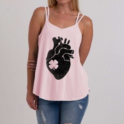 Shamrock Heart Cardiac Nurse St Patricks Day Anatomy Gift Women's Strappy Tank