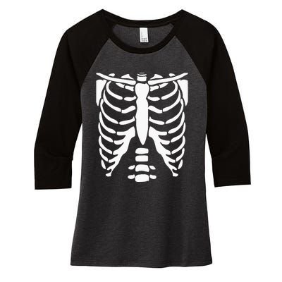 SKELETON Halloween Costume Rib Cage Anatomy Women's Tri-Blend 3/4-Sleeve Raglan Shirt