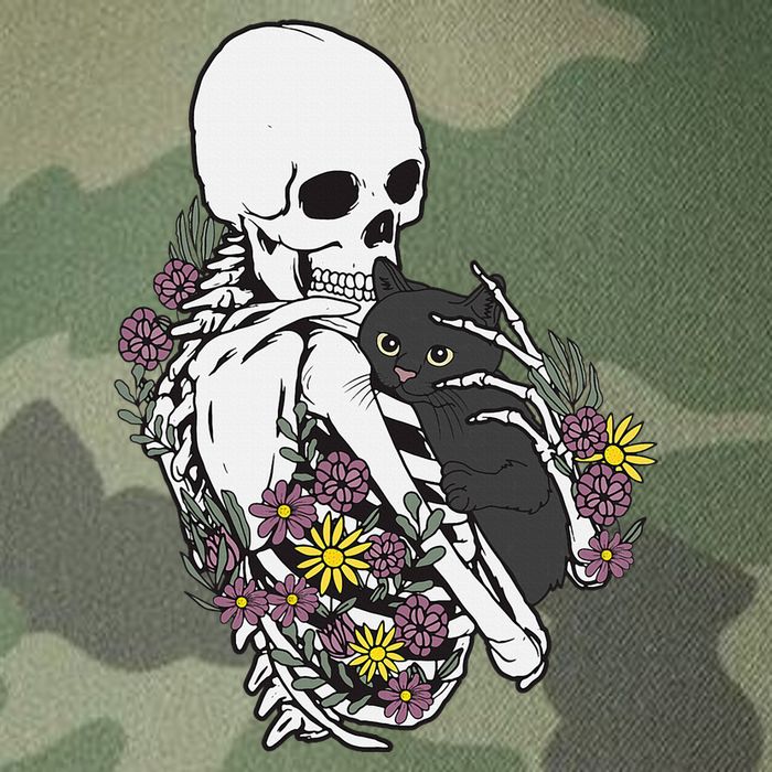 Skeleton Hugging Cat Flowers Skeleton Black Cat Legacy Tie Dye Trucker Hat