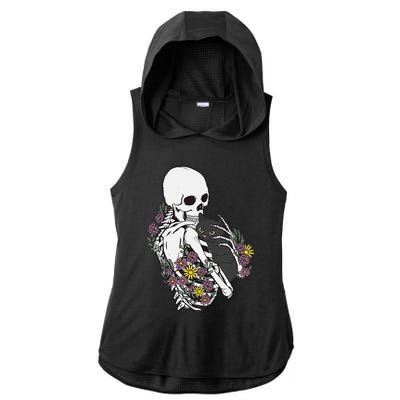 Skeleton Hugging Cat Flowers Skeleton Black Cat Ladies PosiCharge Tri-Blend Wicking Draft Hoodie Tank