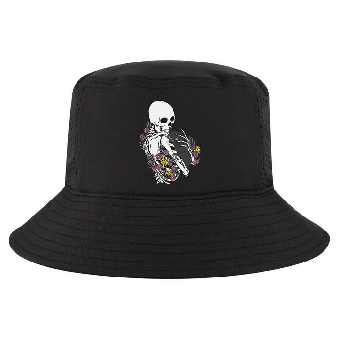 Skeleton Hugging Cat Flowers Skeleton Black Cat Cool Comfort Performance Bucket Hat