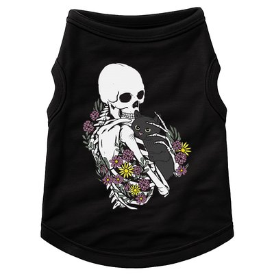 Skeleton Hugging Cat Flowers Skeleton Black Cat Doggie Tank
