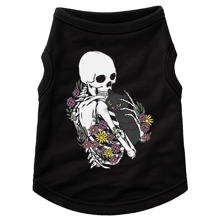 Skeleton Hugging Cat Flowers Skeleton Black Cat Doggie Tank