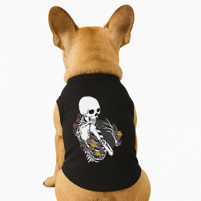 Skeleton Hugging Cat Flowers Skeleton Black Cat Doggie Tank