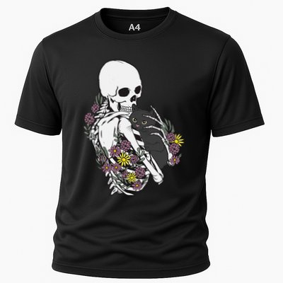 Skeleton Hugging Cat Flowers Skeleton Black Cat Performance Shirt