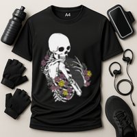 Skeleton Hugging Cat Flowers Skeleton Black Cat Performance Shirt