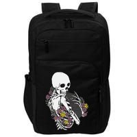 Skeleton Hugging Cat Flowers Skeleton Black Cat Impact Tech Backpack