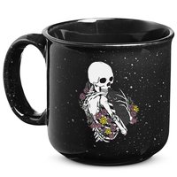 Skeleton Hugging Cat Flowers Skeleton Black Cat 15oz Campfire Ceramic Mug