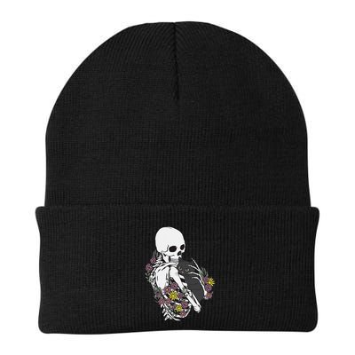 Skeleton Hugging Cat Flowers Skeleton Black Cat Beanie