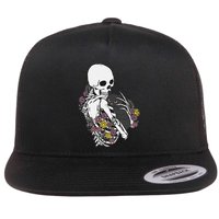 Skeleton Hugging Cat Flowers Skeleton Black Cat Flatbill Hat
