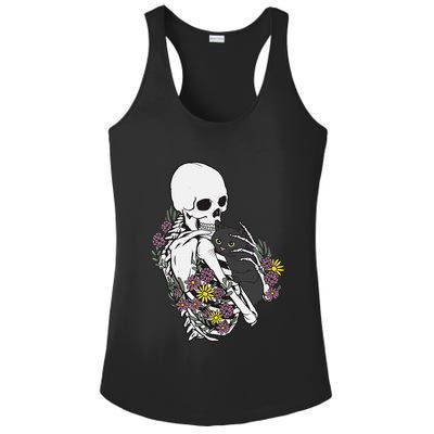 Skeleton Hugging Cat Flowers Skeleton Black Cat Ladies PosiCharge Competitor Racerback Tank