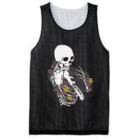 Skeleton Hugging Cat Flowers Skeleton Black Cat Mesh Reversible Basketball Jersey Tank