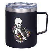 Skeleton Hugging Cat Flowers Skeleton Black Cat 12oz Stainless Steel Coffee Mug
