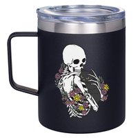 Skeleton Hugging Cat Flowers Skeleton Black Cat 12oz Stainless Steel Coffee Mug