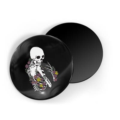 Skeleton Hugging Cat Flowers Skeleton Black Cat Magnet