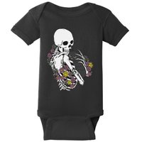 Skeleton Hugging Cat Flowers Skeleton Black Cat Baby Bodysuit