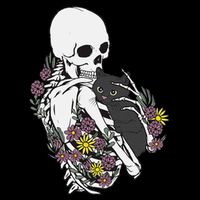 Skeleton Hugging Cat Flowers Skeleton Black Cat Baby Bodysuit