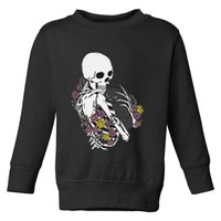 Skeleton Hugging Cat Flowers Skeleton Black Cat Toddler Sweatshirt