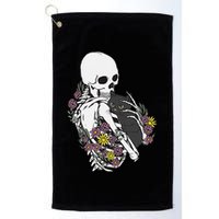 Skeleton Hugging Cat Flowers Skeleton Black Cat Golf Towel