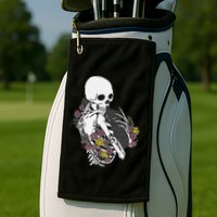 Skeleton Hugging Cat Flowers Skeleton Black Cat Golf Towel