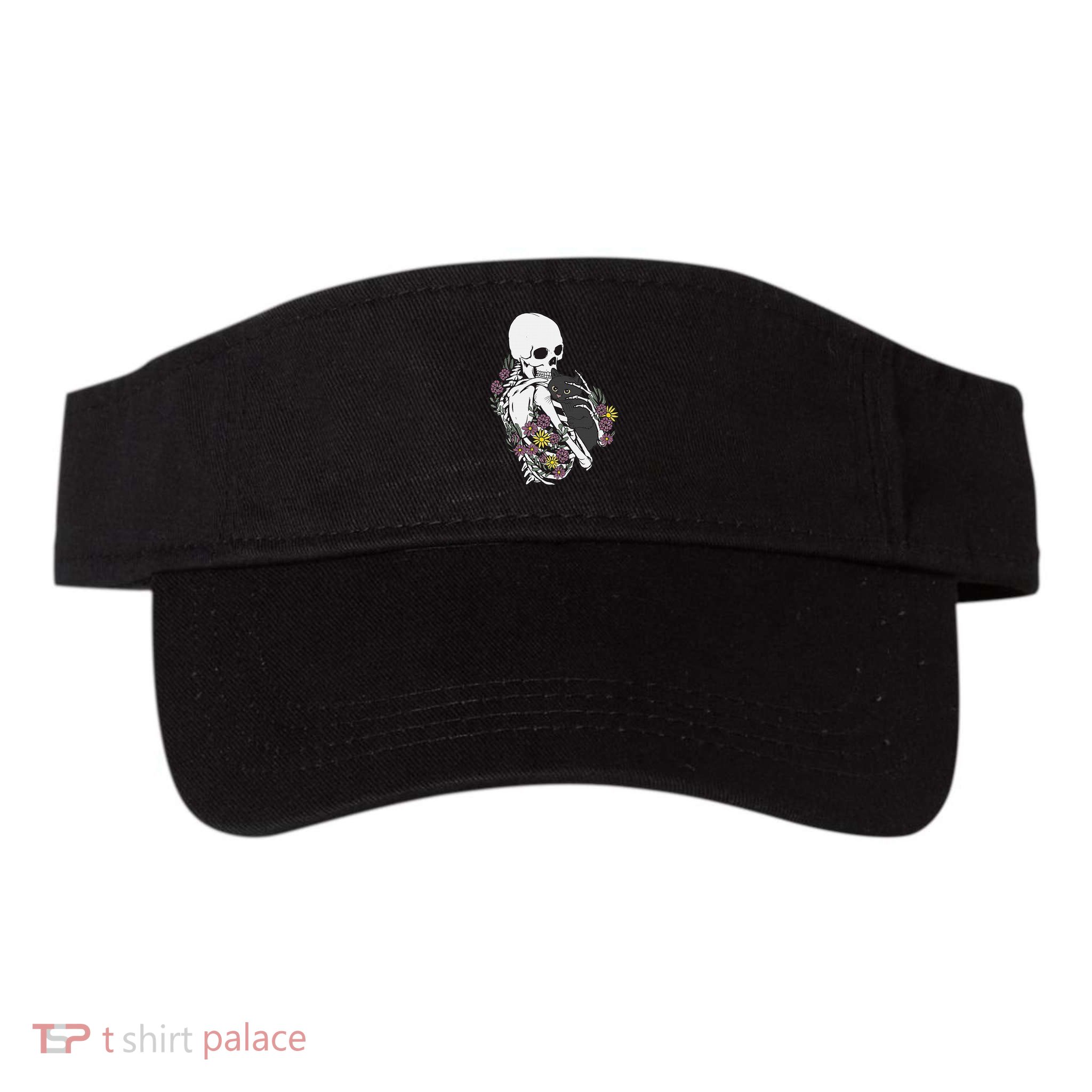 Skeleton Hugging Cat Flowers Skeleton Black Cat Visor