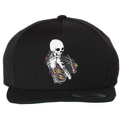 Skeleton Hugging Cat Flowers Skeleton Black Cat Wool Snapback Cap