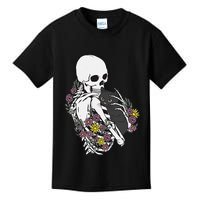 Skeleton Hugging Cat Flowers Skeleton Black Cat Kids T-Shirt