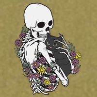 Skeleton Hugging Cat Flowers Skeleton Black Cat Garment-Dyed Women's Muscle Tee