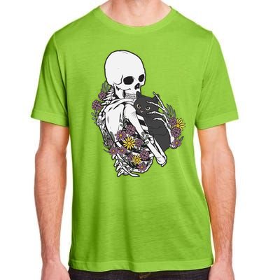 Skeleton Hugging Cat Flowers Skeleton Black Cat Gift Adult ChromaSoft Performance T-Shirt