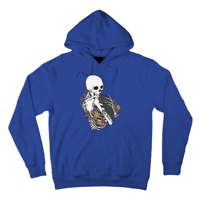 Skeleton Hugging Cat Flowers Skeleton Black Cat Gift Hoodie