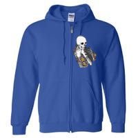 Skeleton Hugging Cat Flowers Skeleton Black Cat Gift Full Zip Hoodie