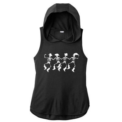 Spooky Halloween Cowboys Skeleton Dance Ladies PosiCharge Tri-Blend Wicking Draft Hoodie Tank