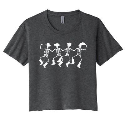 Spooky Halloween Cowboys Skeleton Dance Women's Crop Top Tee