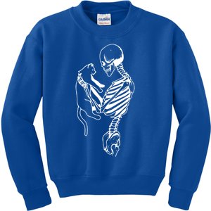 Skeleton Holding Cat Funny Cat Lover Design Cute Gift Kids Sweatshirt