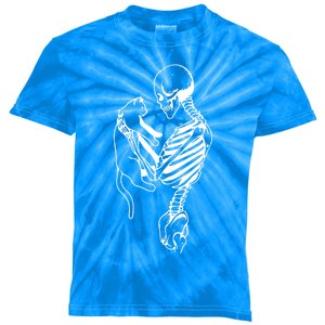 Skeleton Holding Cat Funny Cat Lover Design Cute Gift Kids Tie-Dye T-Shirt