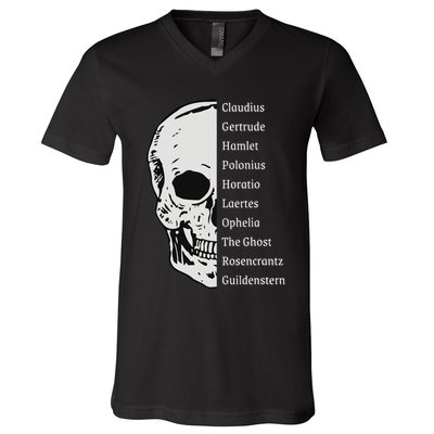 ShakespeareS Hamlet Cast & Skull V-Neck T-Shirt