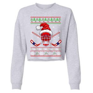 Santa Hockey Christmas Santa Hockey Player Gift Cropped Pullover Crew