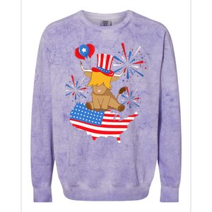 Scottish Highland Cow Independence Day American Flag Cow Colorblast Crewneck Sweatshirt