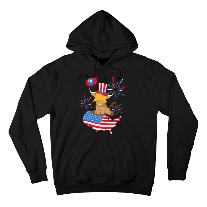 Scottish Highland Cow Independence Day American Flag Cow Hoodie